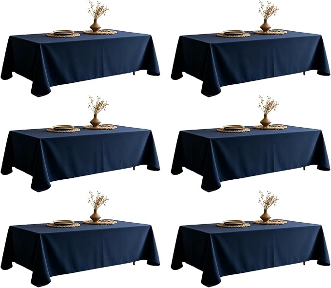 WIGENIUS 6 Pack Blue Table Cloth Rectangle Tablecloths 60X126 Inch,Polyester Table Cloth for 8 Foot Rectangle Tables,Wrinkle Resistant Washable Fabric Table Covers for Party,Wedding Banquet