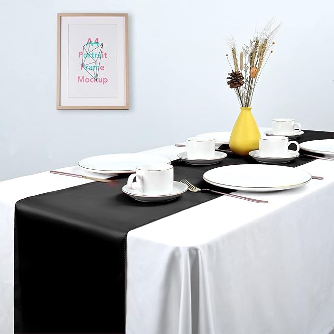 Pesonlook 15 Pack Black Satin Table Runners 12 x 108 Inch Long Table Runners for Rectangle Round Tables,Smooth Satin Table Runner for Wedding,Birthday Party Banquets Graduation Engagements Decoration
