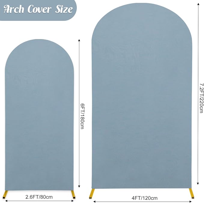 Set of 2 Wedding Arch Stand Cover Round Top Spandex Fitted Arch Cover for Baptism Birthday Party Baby Shower Wedding Arch Stand Decoration（7.2FT, 6FT, Dusty Blue）
