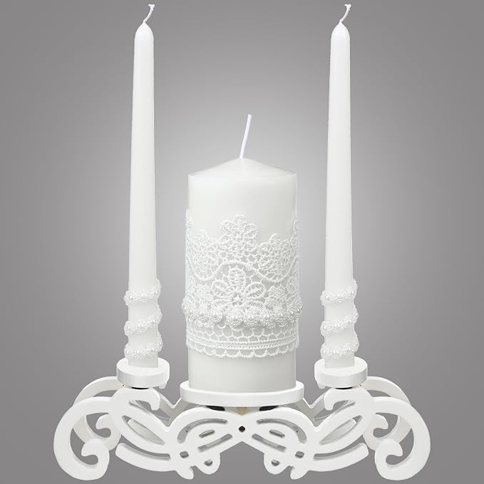 Irenare Unity Candles with Holder for Wedding Ceremony Wedding Decortions Accessories Glass Candle Holder Pillar Candle for Formal Events Church(Stylish Style)