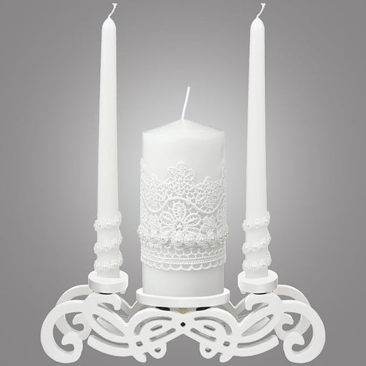 Irenare Unity Candles with Holder for Wedding Ceremony Wedding Decortions Accessories Glass Candle Holder Pillar Candle for Formal Events Church(Stylish Style)