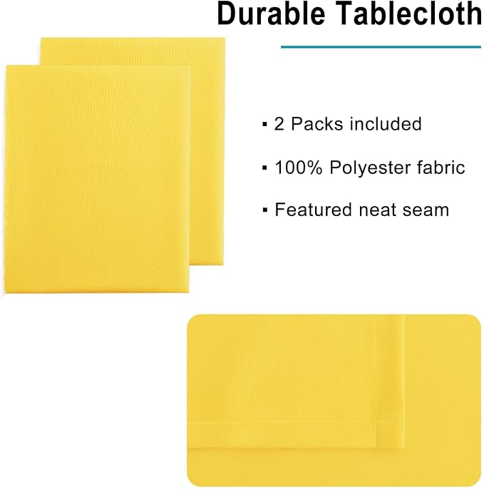 Hiasan 2 Pieces Yellow Rectangle Tablecloth - Spillproof and Waterproof Washable Table Cloth for Dining Room Kitchen Camping, 54 x 108 Inch