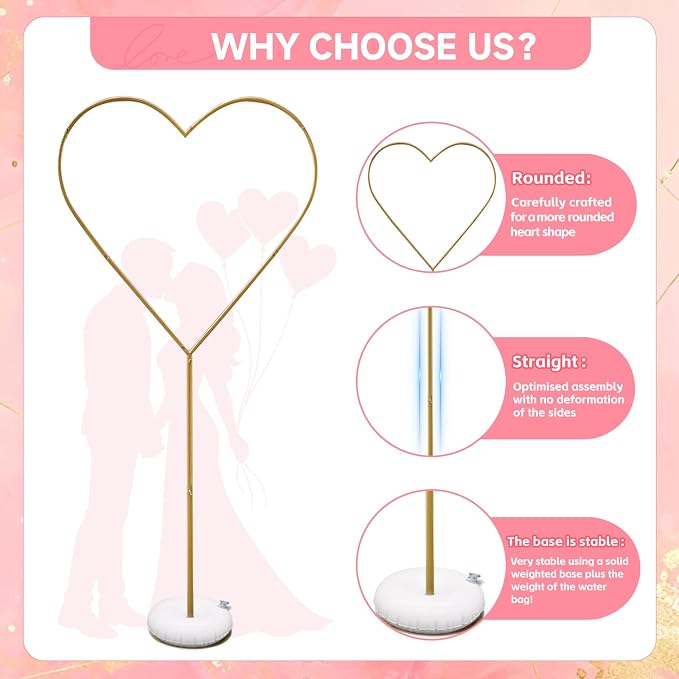 Adjustable Height Heart Arch Metal Heart Shaped Arch Stand for Proposal Wedding Arches for Ceremony Valentine's Day Baby Shower Birthday Party Decor