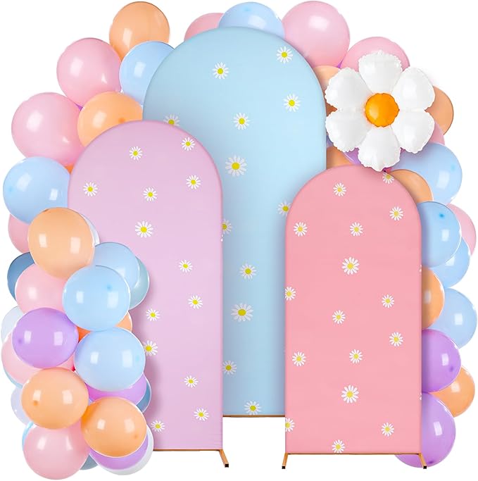 Foilswirl 34 Pieces Pastel Balloon Arch Backdrop Cover Kit 4ft 5ft 6ft Dog Theme Blue Spandex Arch Backdrop Cover with Daisy for Spring Boho Wedding Birthday Party
