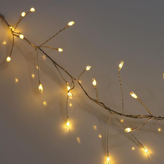 QBIS 400 LED Cluster Lights on Silver Wire. Warm White Fairy Lights Plug in, 16.5ft Christmas Lights for Christmas Tree and Fireplace Mantel. Indoor Outdoor Firecracker Light String.