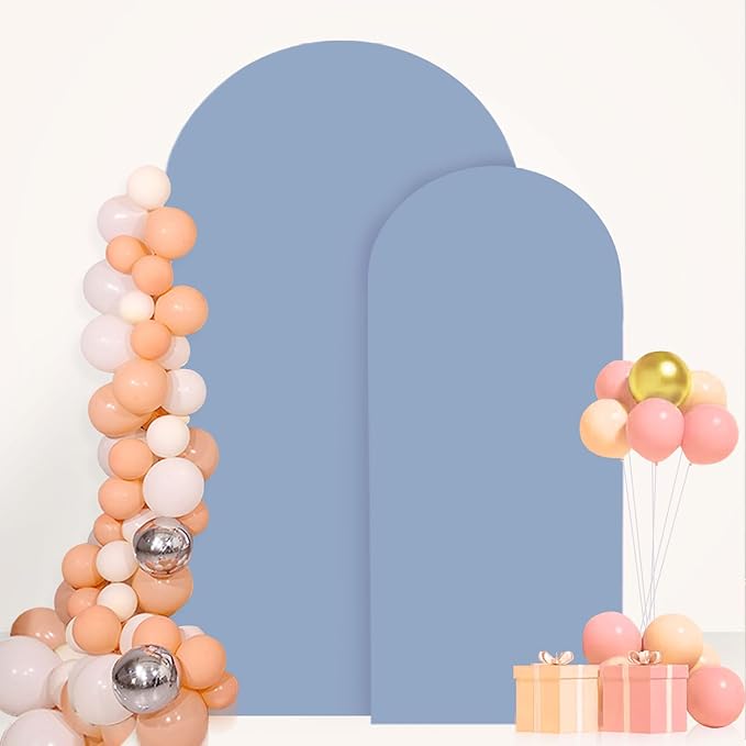 FANPROMS Wedding Arch Cover Set of 2 Dusty Blue Wedding Arch Cover 6FT 7.2FT Spandex Arch Cover Set for Birthday Party Boho Balloon Arch Stand Covers Set for Reception Party Metal Stand Decorations