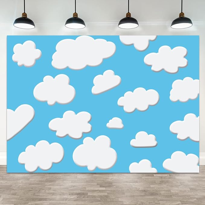 8x6ft Blue Sky White Clouds Backdrop Cartoon Kids Birthday Party Photography Background Natural Scenery Wedding Baby Shower Banner Decorations Newborn Adult Portrait Photo Booth Prop