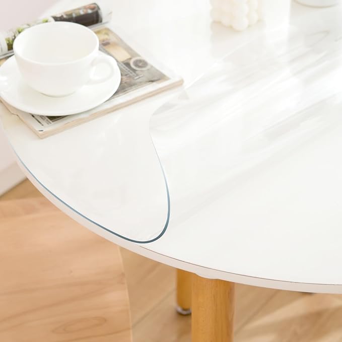 66 Inch Round Clear Table Cover Protector, Clear Round Protector for Dining Room Table, 1.5mm Thick Waterproof Round Plastic Vinyl Table Pad