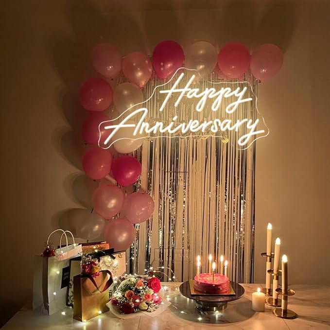20X10 Inch Large Happy Anniversary Neon Sign, USB Powered Lights Sign, LED Celebratory Neon Lights Sign for Wedding Anniversary Party, Lights Up for Home, Bar, Shop, Warm White