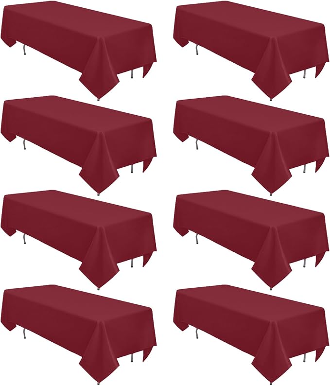 8 Pack Burgundy Tablecloth 60 x 102 Inch Rectangular Table Cloth for 6 Foot Rectangle Tables, Wrinkle Resistant Washable Fabric Table Covers for Wedding Party Banquet Buffet