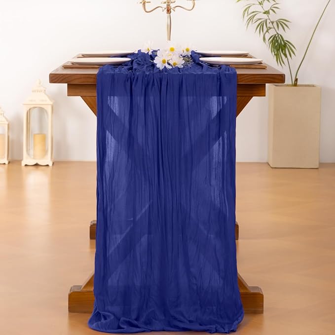 Socomi 6pcs Royal Blue Cheesecloth Table Runner Boho Rustic Gauze 120 inch 10FT Cheese Cloth Sheer Runner for Wedding Party Baby Shower Birthday Home Decor Holiday Decorations