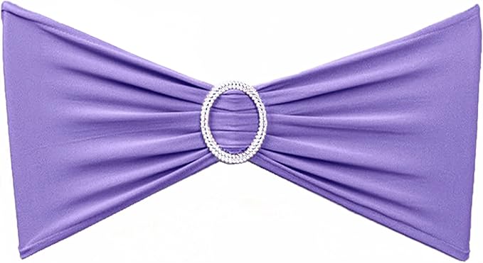 100 PCS Spandex Lavender Chair Sashes for Wedding Stretch Light Purple Chair Bows Bands with Buckle for Party Banquet Birthday Engagement Outdoor Events Decorations