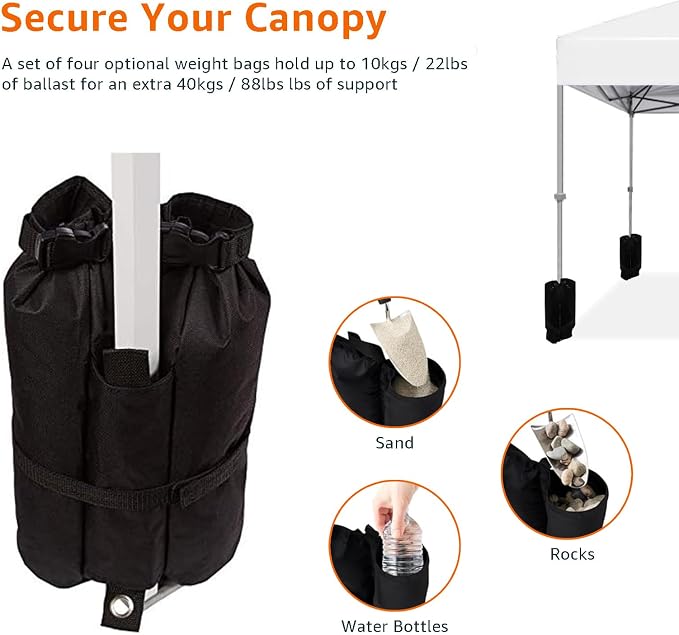 Amazon Basics Outdoor Pop Up 10 x 10 Canopy Tent for Events, Portable with Easy Setup, Sun Shelter, Includes Wheeled Carry Bag, 8 Pegs, 4 Ropes, 4 Weighted Bags, White