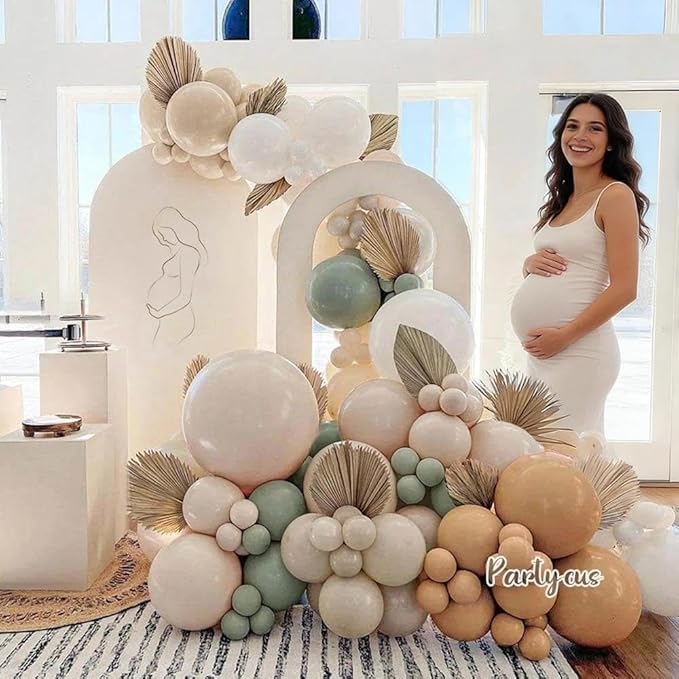 Dusty Green Nude Balloon Garland Double Stuffed Blush Brown Cream Sand White Neutral Matte Balloon Arch Kit for Baby Shower Wedding Birthday Gender Reveal Woodland Party Decoration