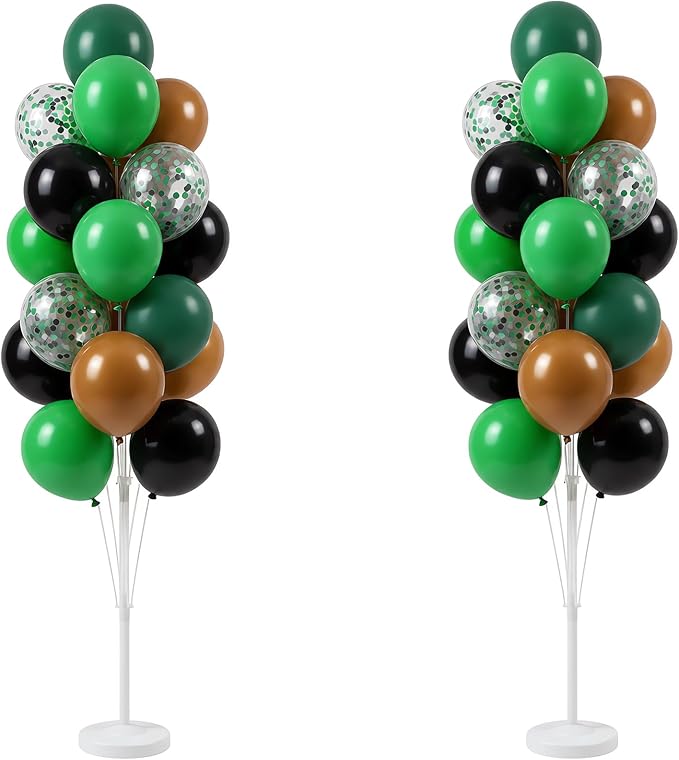 Hiins Balloon Column Kit Set of 2 With Balloons Included - with Base, and Pole,Balloon Tower Backdrop Decoration for Wedding, Baby Shower, Birthday Party, or Bachelorette Parties (Olive Coffee)