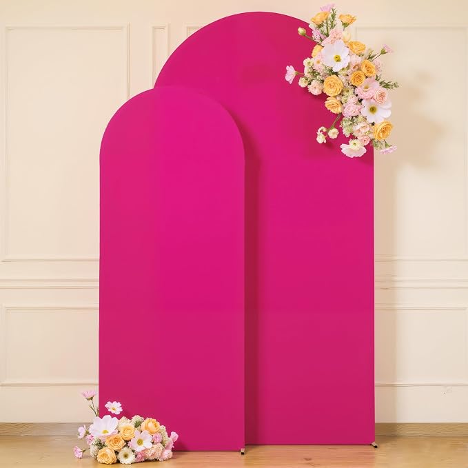 Hot Pink Arch Backdrop Cover for Wedding, 7.2FT 6FT Set of 2 Stretchy Spandex Fitted Arch Stand Cover for Baby Shower, Birthday Party Decor, Chiara Backdrop Cover with Double-Sided Design