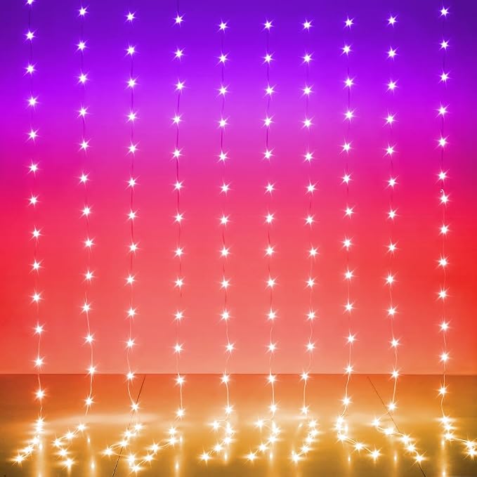 LED Curtain Lights 6.6FTx6.6FT,200 RGB Color Changing Fairy Lights | 200+ Lighting Modes,APP & Remote Control,Timer,Dimmable,Waterproof String Lights for Bedroom Wall Patio Party Christmas Decor