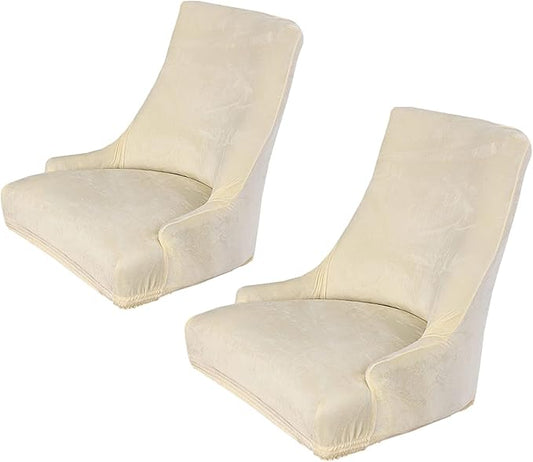rismart Wingback Dining Chair Cover Stretch Removable Spandex Seat Slipcovers,Beige 2 PCS