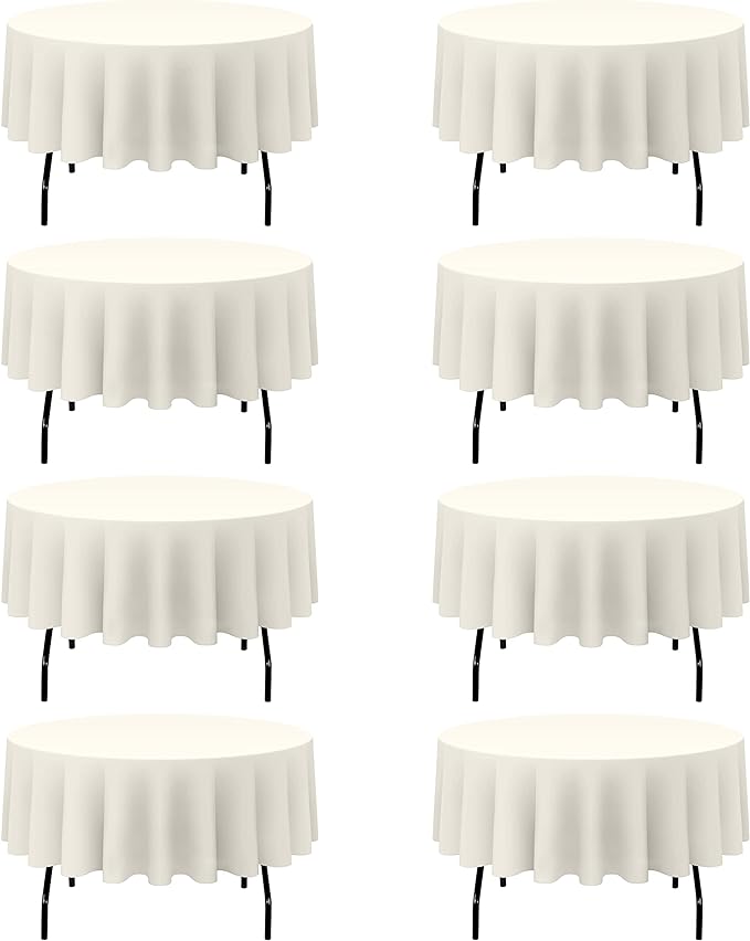 BRILLMAX 8 Pack Ivory Round Tablecloths 90 Inch for 60” Tables - 150 GSM Polyester Fabric, 15" Standard Drop, Water, Stain & Wrinkle Resistant Cloth Cover for Wedding Reception Banquet Dining