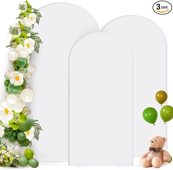 Hemmotop White Arch Backdrop Cover Set, 3-Piece (6ft/ 6.6ft/ 7.2ft) Wedding Arch Cover Stretchy Backdrop, Spandex Arched Stand Background Covers for Baby Shower, Birthday, Halloween Party