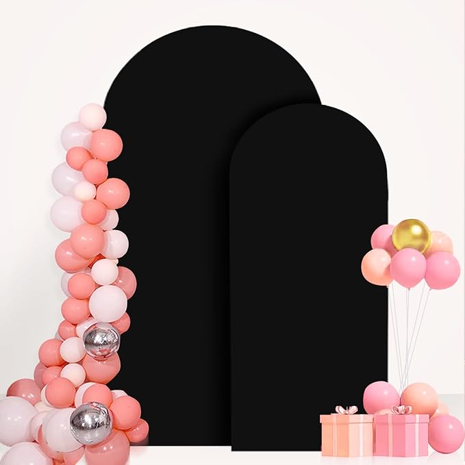 FANPROMS Wedding Arch Cover Black Arch Cover 6FT 7.2FT Spandex Arch Backdrop Cover Set of 2 Chiara Arch Backdrop Stand Cover Fitted Arch Frame Cover Garland Arch Stand Cover for Anniversary Party