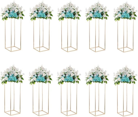 Gold Metal Cube Vase Stand for Wedding Centerpieces, 31.5in Tall, 10 Pcs | Columnar Cube Shape, Easy to Assembly, Flowers Cakes Drinks Display Table Centerpieces for Wedding Party Event