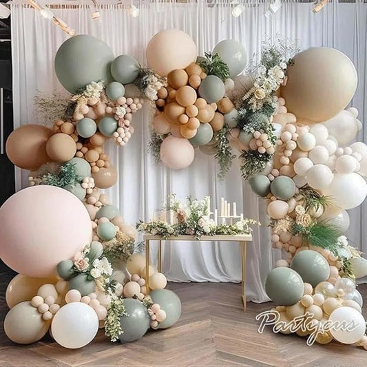 Dusty Green Nude Balloon Garland Double Stuffed Blush Brown Cream Sand White Neutral Matte Balloon Arch Kit for Baby Shower Wedding Birthday Gender Reveal Woodland Party Decoration