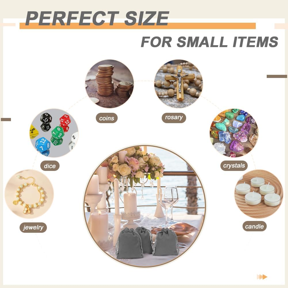 Shintop 50pcs velvet Gift bags, 3x4inch Little Grey Drawstring Jewelry pouches Coin Purse for Dice Small Business Party Favor