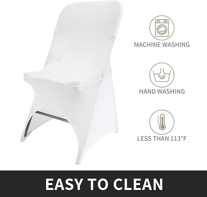 Peomeise Stretch Spandex Folding Chair Cover with Open Back for Wedding Party Dining Banquet Event (Ivory with Open Back,6pcs)
