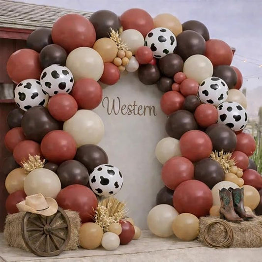 Western Balloon Garland Double Stuffed Dusty Pink Brown Sand White Nude Balloon Arch Kit for Western Baby Shower Cowboy Cowgirl Birthday Boho Party Decorations