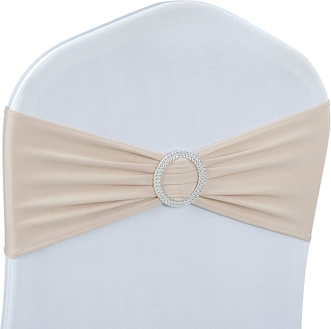 Spandex Chair Sashes Bows - Babenest 30PCS Premium Stretch Chair Cover Band with Buckle Slider Universal Elastic Chair Ties for Wedding Party Ceremony Reception Banquet Decoration (Champagne)