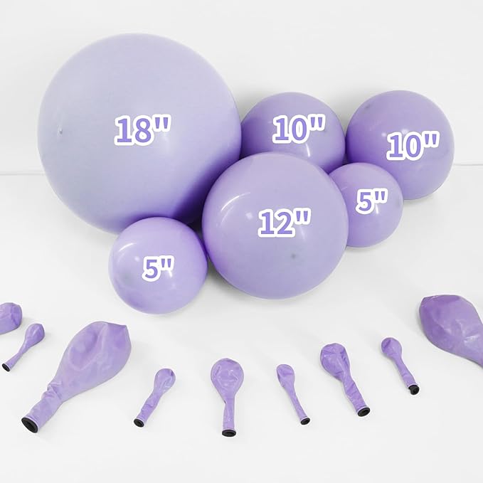 Dusty Purple Double Stuffed Balloons Different Size 115Pcs 5/10/12/18" Light Purple Balloon Arch Garland kit for Birthday Baby Shower Bridal Shower Fairy Gender Reveal Party