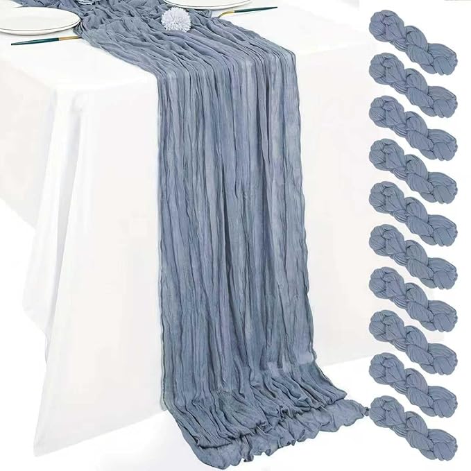 Cheesecloth Table Runner 10ft Rustic Gauze Cheese Cloth 35 x 120 Inches Long for Christmas Wedding Bridal Baby Shower Birthday Table Decorations (Dusty Blue, 10 Pack-10FT)