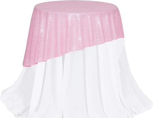 PartyDelight Pink Sequin Tablecloth Round 50" for Wedding Party Birthday Bridal Baby Shower and Other Events Decorations