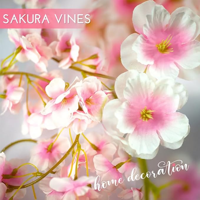 YRIOWMI 10PCS 59FT Artificial Silk Cherry Blossom Garland, Hanging Sakura Flower Vines for Wedding Party Home Arch Office Sakura Decor (Light Pink)