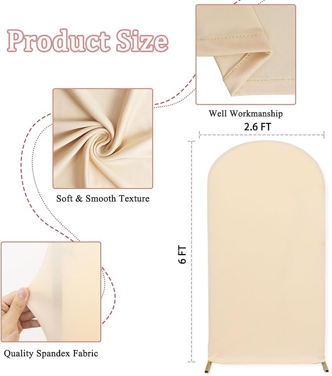 MODFUNS Wedding Arch Cover 6ft Beige Spandex Arch Covers Chiara Arch Backdrop Cover for Arch Covers Stretchy Backdrop Arch Back Drop Fabric for Ceremony Banquet Party Event Decor