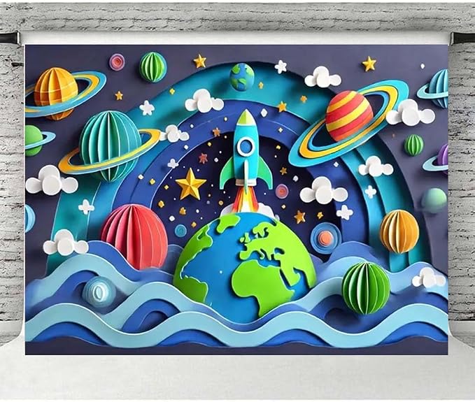 Galaxy Planet Party Photo Backdrop Space Happy Birthday Photography Background for Kids Boys Birthday Celebrations Party Decorations Solar System Planets Galaxy Banner(C, 8x6feet)