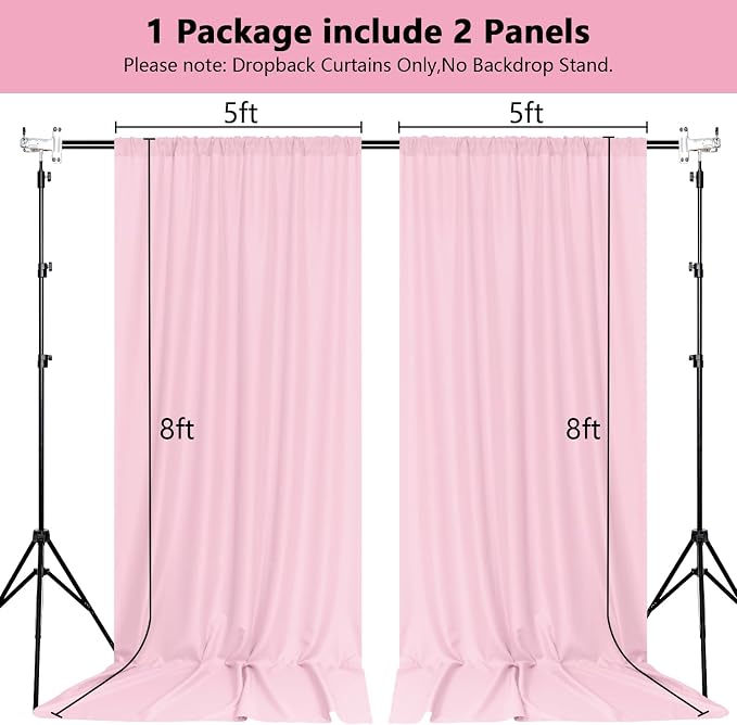 MEETSKY Pink Backdrop Curtain for Parties Valentine's Day Pink Photo Curtains with Rod Pockets Backdrop Drapes Privacy Fabric Decoration for Wedding Birthday Gril Party Home Decor, 5ft x 8ft, 2 Panels