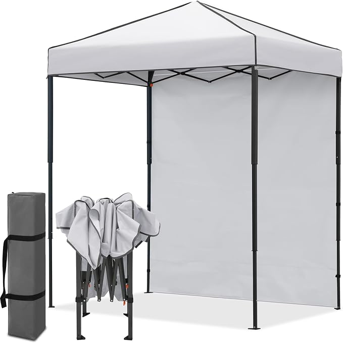 EAGLE PEAK 6x4 Instant Pop Up Canopy Tent with 1 Side Wall Panel, Straight Leg Sun Shelter, Portable Canopy with Carry Bag for Camping, Beach & Sports, White