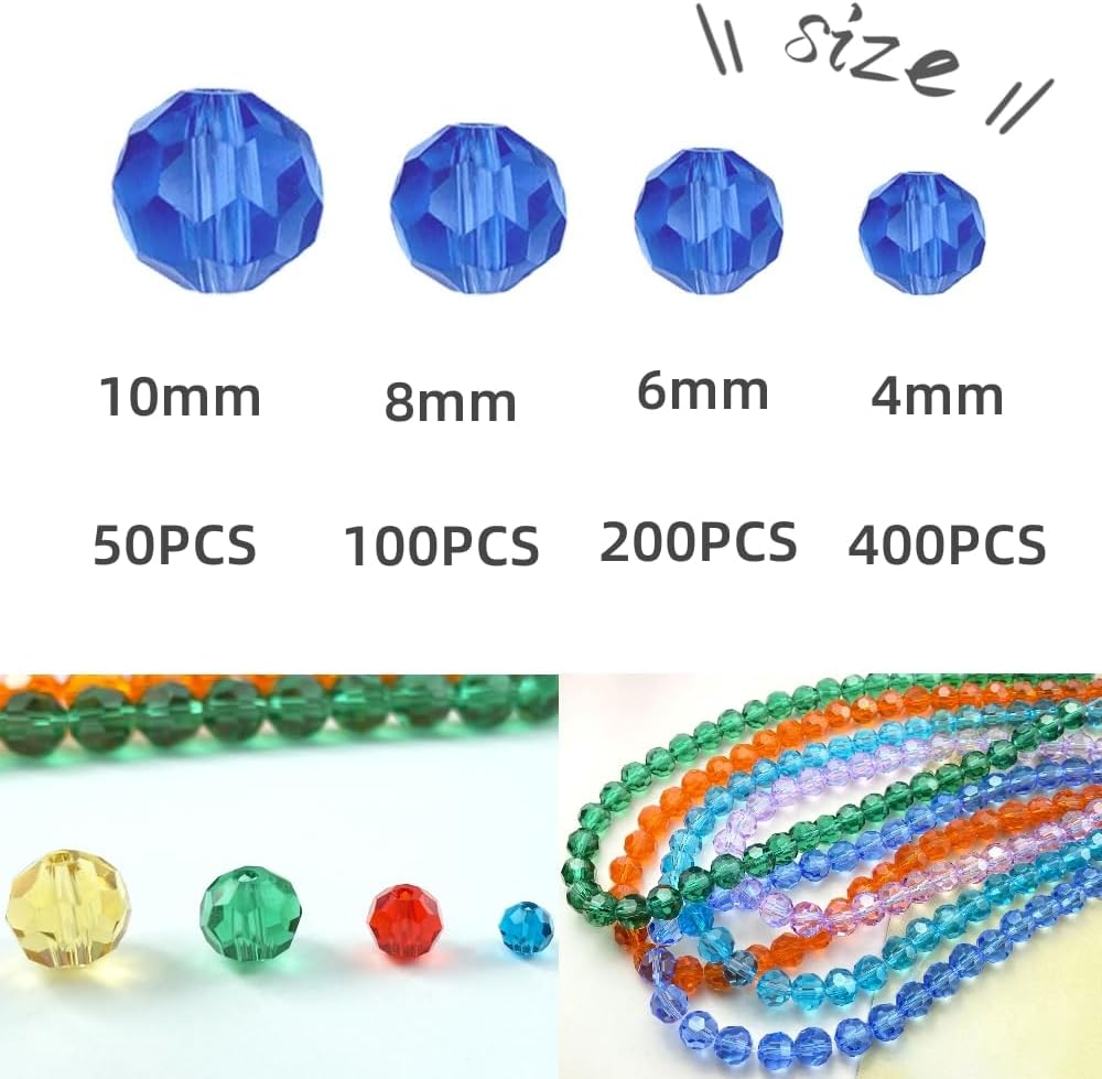 200 PCS 6mm Crystal Glass Beads Round Multiple Faceted Loose Spacer Glass Beads for DIY Handcrafte Bracelet Necklace Earring Jewelry Making(Emerald)
