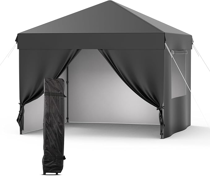 10X10 Pop Up Canopy Tent with 4 Sidewalls, Heavy Duty Commercial Instant Shelter, One-Person Quick Setup Outdoor Party Tent, Water-Resistant & Portable for Outdoor Events, Camping, Black