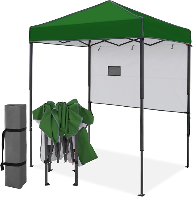 EAGLE PEAK 6x4 Instant Pop Up Canopy Tent with 1 Half Wall Panel, Straight Leg Sun Shelter, Portable Canopy with Carry Bag for Camping, Beach & Sports, Green