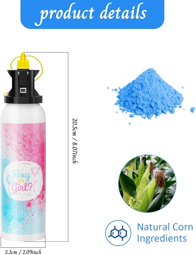 Gender Reveal Fire Extinguisher: 2 Packs Gender Reveal Ideas Only for Baby Boy with 100% Biodegragable for Gender Reveal Decorations (Blue)