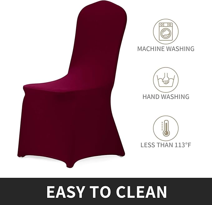 Peomeise Stretch Spandex Chair Cover for Wedding Party Dining Banquet Event (Burgundy, 12)