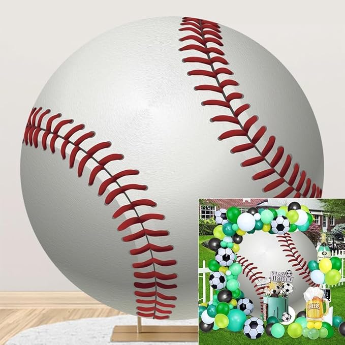 Baseball Round Backdrop Cover 7.2ft,Sports Theme Arch Backdrop for Birthday Party Decoration,Baseball Lovers Fans Athlete Children Birthday Circle Background for Photography Event Banner