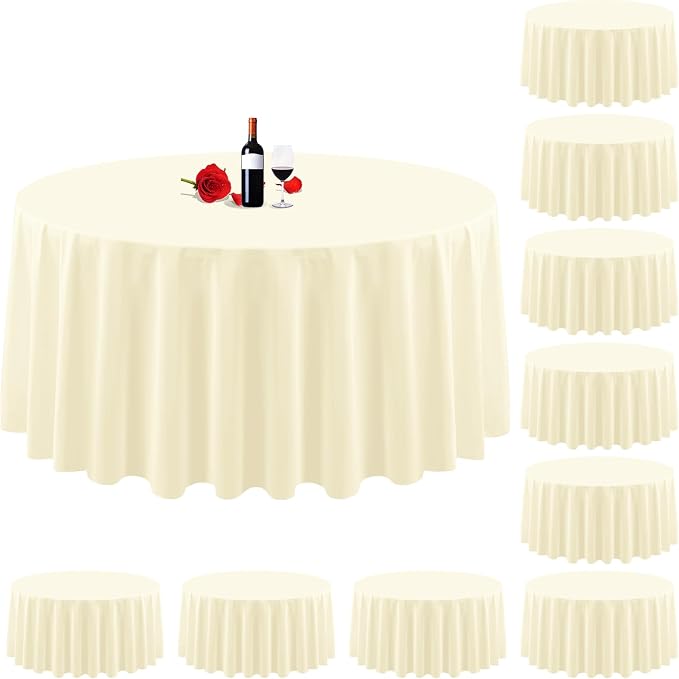 10 Pack Beige Tablecloth 90 Inch Round Tablecloth Cream Round Tablecloth Washable Polyester Fabric Bulk Linen Tablecloths Round Table Cover Table Cloths for Parties Wedding Banquet Buffet Dinning