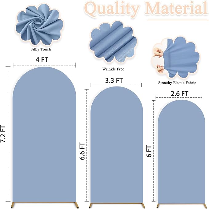 Set of 3 Wedding Arch Cover 6ft 6.6ft 7.2ft Dusty Blue Arch Cover Chiara Backdrop Cover Spandex Fitted Arch Stand Cover Balloon Arch Covers Stretchy Backdrop for Baby Shower Party Ceremony