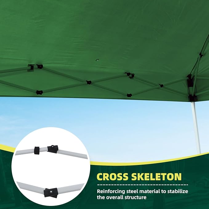 10x10 Pop Up Canopy Tent with One Sidewall, Instant Folding Outdoor Shelter with Air Vent, High Strength Steel Frame and Handheld Carry Bag for Backyard Party, Camping, Green