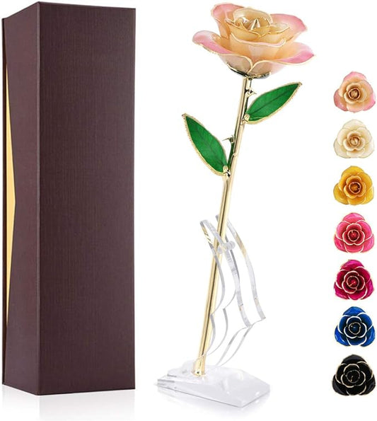 Ejoyous 24K Gold Rose, Forever Preserved Real Rose Lover Mom Wife Daughter Girl Friend, Unique Present on Mother's Day, Wedding Anniversary, Birthday, Proposal, Reward (White