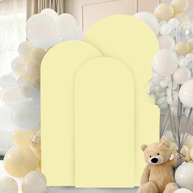 FANPROMS Wedding Arch Cover Set 5FT 6FT 7FT Yellow Spandex Arch Covers Stretchy Fabric for Birthday Party Boho Arch Stand Cover Set of 3 Round Top Arched Covering for Wedding Decorations